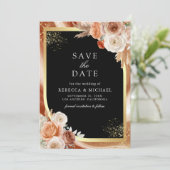 Save The Date Terracotta Floral Black Gold QR Code Photo Mariage (Debout devant)