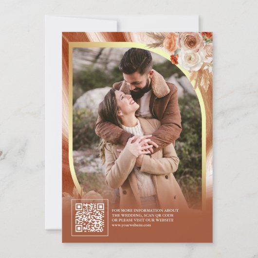 Save The Date Terracotta Floral Black Gold QR Code Photo Mariage (Dos)