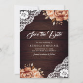 Save The Date Terracotta Floral Bois Photo QR Code Mariage (Devant)