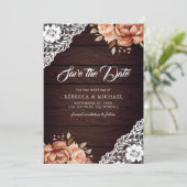Save The Date Terracotta Floral Bois Photo QR Code Mariage (Debout devant)