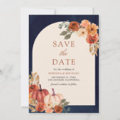 Save The Date Terracotta Floral Citrouille Marine Mariage bleu (Devant)