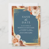 Save The Date Terracotta Floral Dusty Blue QR Code Photo Mariage (Devant)