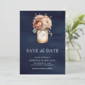 Save The Date Terracotta Floral Navy Blue Photo Mariage (Debout devant)