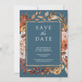Save The Date Terracotta Floral Photo Dusty Blue Wedding (Devant)
