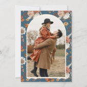 Save The Date Terracotta Floral Photo Dusty Blue Wedding (Dos)