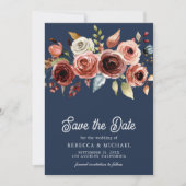 Save The Date Terracotta Floral Photo Marine Mariage bleu (Devant)
