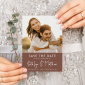 Save The Date Terracotta Fun Script Modern Photo Simple Mariage