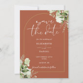 Save The Date Terracotta Greenery Gold Arch Mariage photo (Devant)