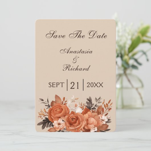 Save The Date Terracotta légère et orange brûlée Enregistrer la (Debout devant)