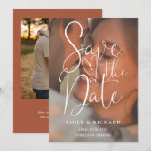 Save The Date Terracotta Mariage 2 Photo Élégant Script (Devant / Derrière)