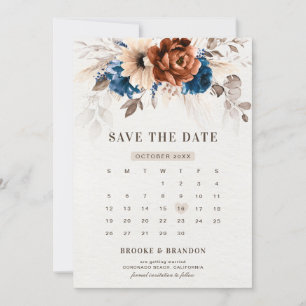 Save The Date Terracotta Marine Bleu Pampas Grass Mariage rustiq