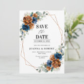 Save The Date Terracotta Marine Bleu Vert Mariage géométrique Sa (Debout devant)