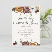 Save The Date Terracotta & Maroon Boho Fleur sauvage Jardin Mari (Debout devant)