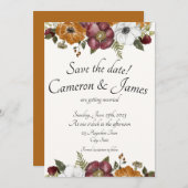 Save The Date Terracotta & Maroon Boho Fleur sauvage Jardin Mari (Devant / Derrière)