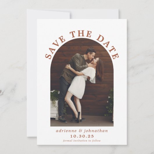 Save The Date Terracotta moderne brûlé Orange Boho Arch Photo (Devant)