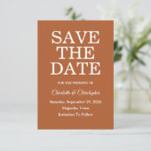 Save The Date Terracotta moderne Brunt Orange Mariage de automne (Debout devant)