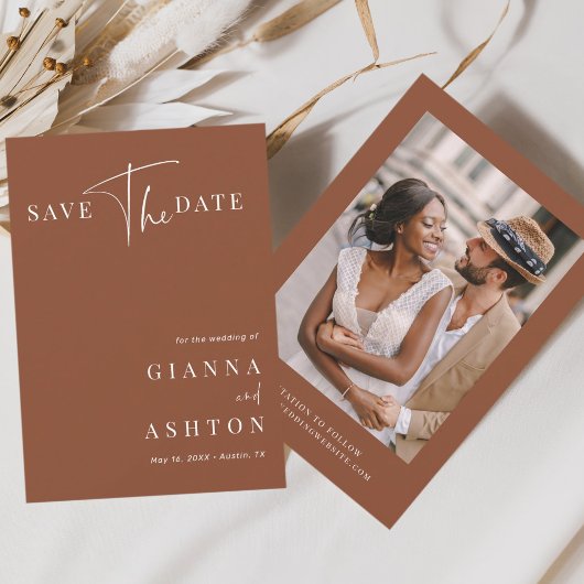 Save The Date Terracotta Moderne Calligraphie Mariage Photo