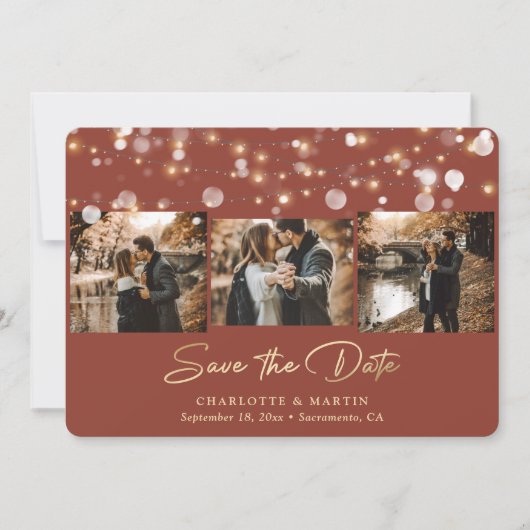 Save The Date Terracotta moderne et Gold 3 Photo Enregistrer la (Devant)