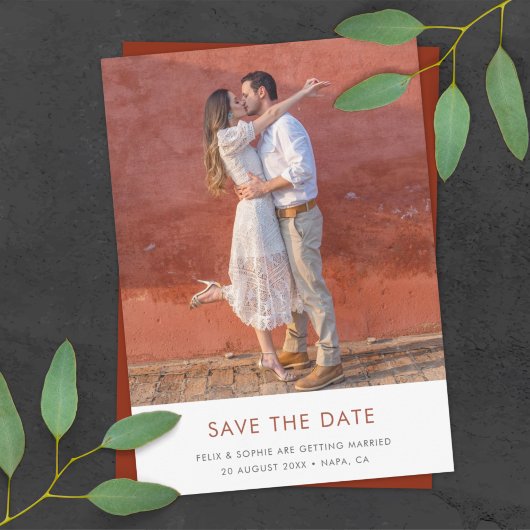 Save The Date Terracotta moderne | Mariage de rouille orange brû