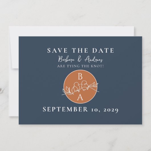 Save The Date Terracotta Noces Monogramme Marine (Devant)