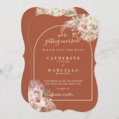 Save The Date Terracotta Pampas Grass Boho Arch Mariage (Devant / Derrière)
