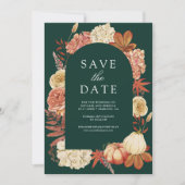 Save The Date Terracotta Pumpkin Floral Emerald Green Wedding (Devant)