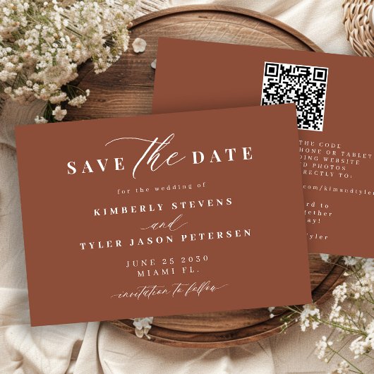 Save The Date Terracotta QR code simple elegant wedding