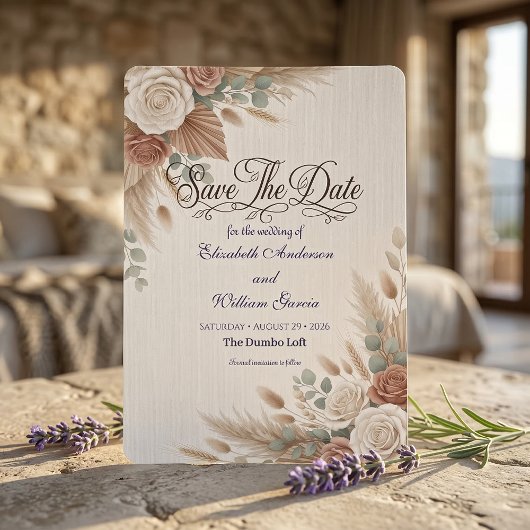 Save The Date Terracotta Rose Rustic Romantic Boho 