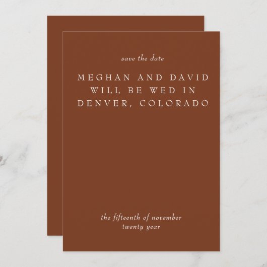 Save The Date Terracotta rustique brûlé Orange moderne (Devant / Derrière)