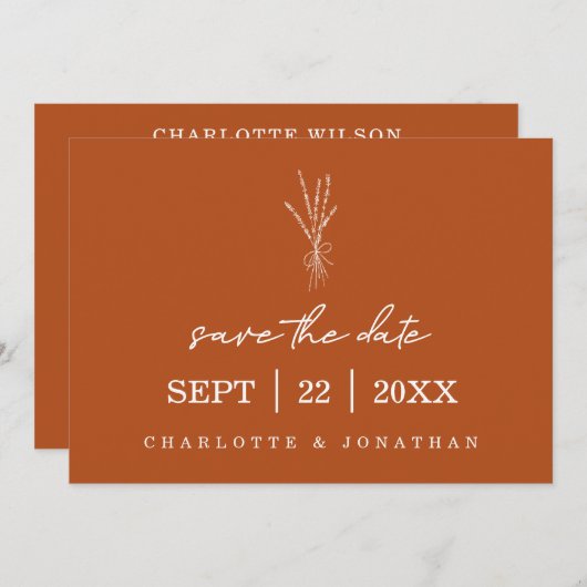 Save The Date Terracotta Rustique moderne main Mariage écrit (Devant / Derrière)