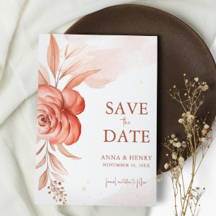 Save The Date Terracotta Rustique Pêche Aquarelle Mariage Floral