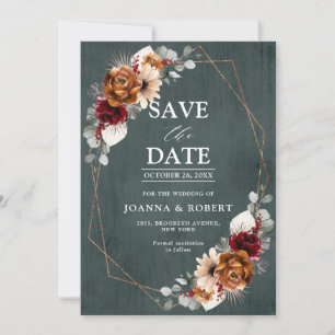 Save The Date Terracotta Sage Bourgogne Floral Géométrique Maria