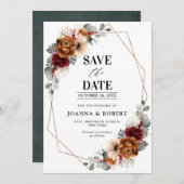 Save The Date Terracotta Sage Bourgogne Floral Mariage géométriq (Devant / Derrière)