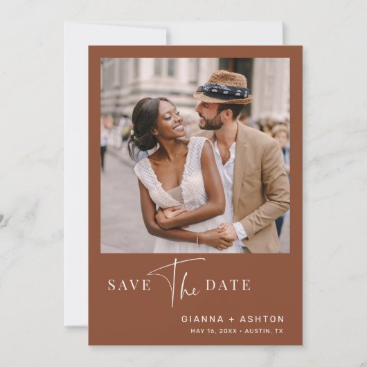 Save The Date Terracotta Simple moderne Script Mariage Photo (Devant)