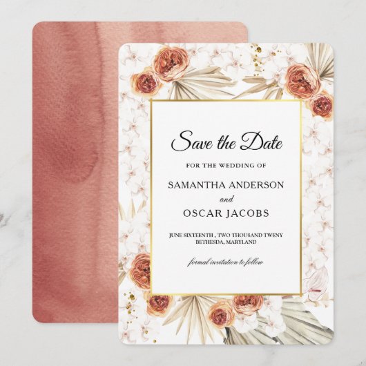 Save The Date Terracotta Tropicale de Fleurs Séchées (Devant / Derrière)