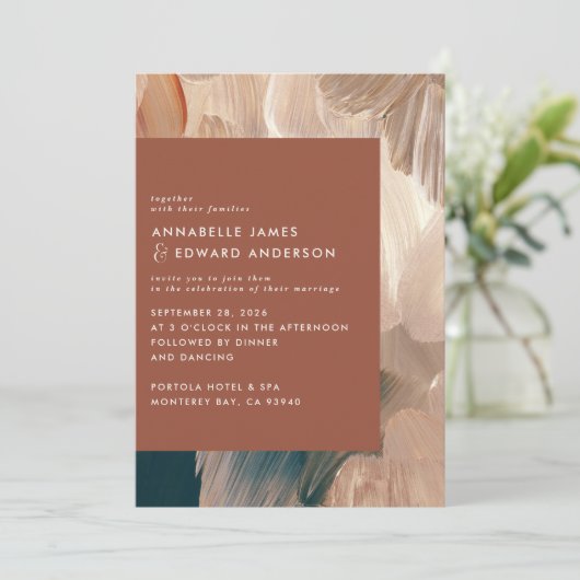 Save The Date Terracotta turquoise peint moderne design mariage  (Debout devant)