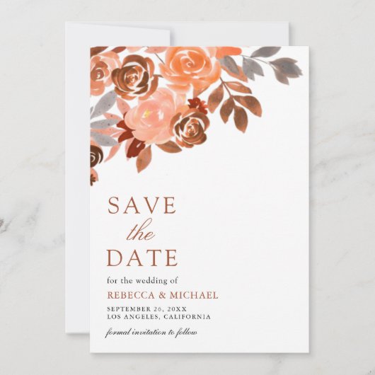 Save The Date Terrain rustique Terracotta Floral Mariage Photo (Devant)