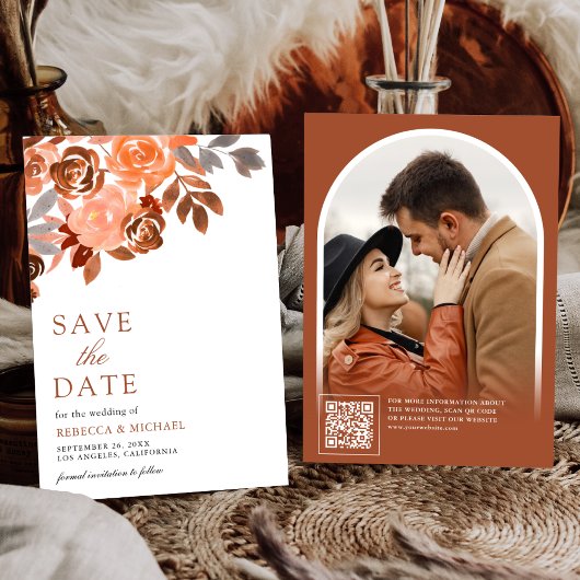 Save The Date Terrain rustique Terracotta Floral Mariage Photo