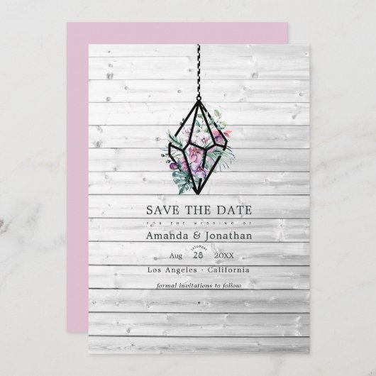 Save The Date Terrarium Floral Pastel Rustique Mariage Jardin (Devant / Derrière)