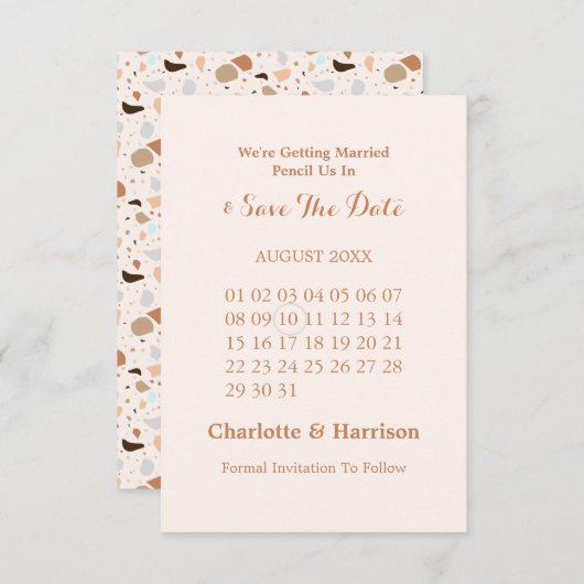 Save The Date Terrazzo Abstrait Mariage de Terre moderne (Devant / Derrière)