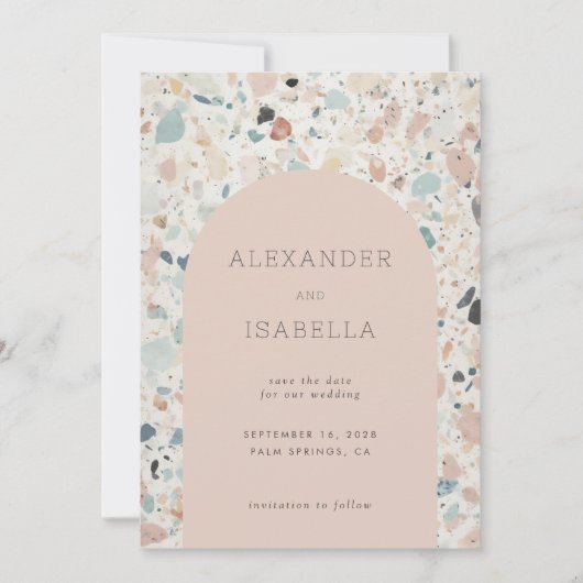 Save The Date Terrazzo Blush Apricot Pastel Retro Arch Mariage (Devant)