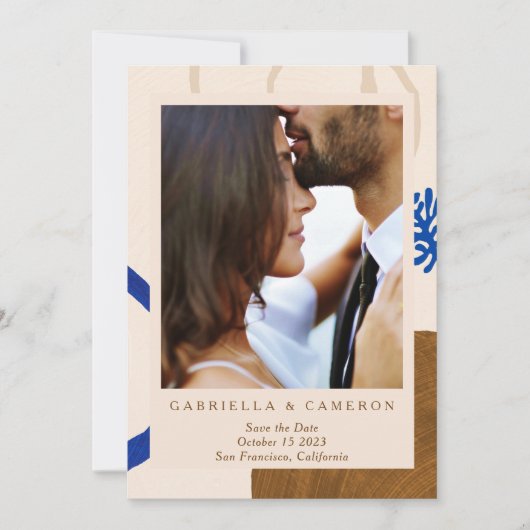 Save The Date Terre Abstrait Automne Neutrals Mariage photo bleu (Devant)