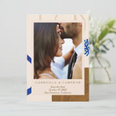 Save The Date Terre Abstrait Automne Neutrals Mariage photo bleu (Debout devant)
