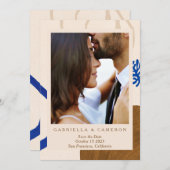 Save The Date Terre Abstrait Automne Neutrals Mariage photo bleu (Devant / Derrière)