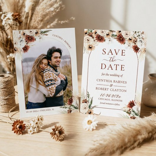 Save The Date Terre Boho Pampas Grass Floral Arche Photo