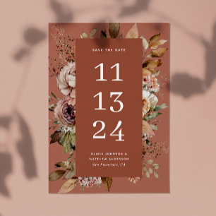Save The Date Terre Cuite Argile Rose Automne Floral Bois de R