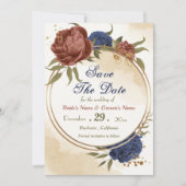 Save The Date terre cuite bleu marine floral vert (Devant)