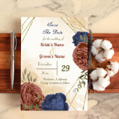 Save The Date terre cuite bleu marine floral vert