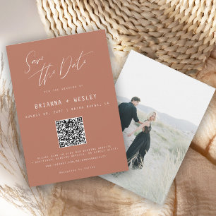 Save The Date Terre Cuite Minimaliste Moderne Code QR Photo Sa