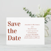 Save The Date Terre cuite moderne et grand caractère blanc (Debout devant)